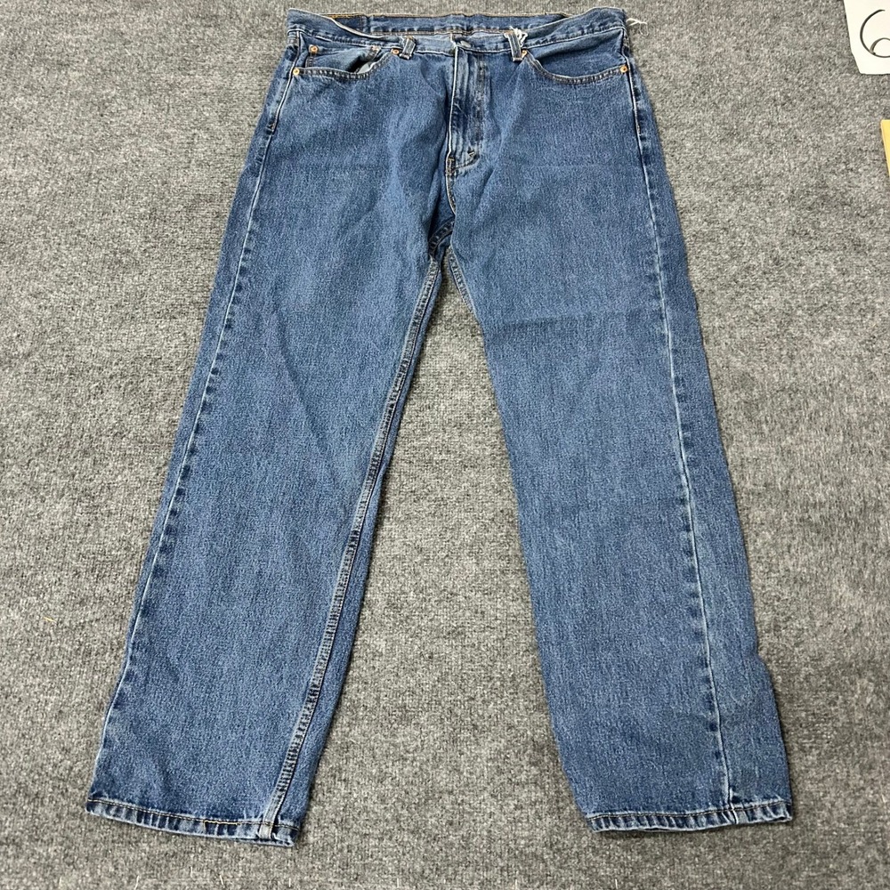 Levi's Jeans Mens Size 38x32 Blue 505 Regular Fit Straight Leg Denim Rips